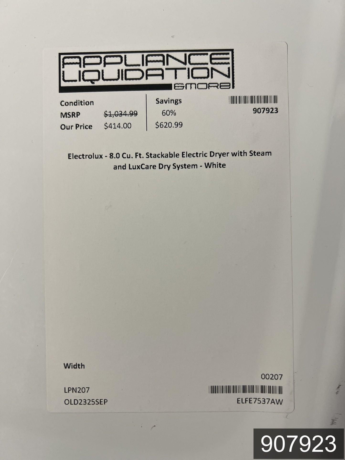 Electrolux Extra Large Stackable Steam Cycle Vented Electric Dryer ( White ) Energy Star Certified