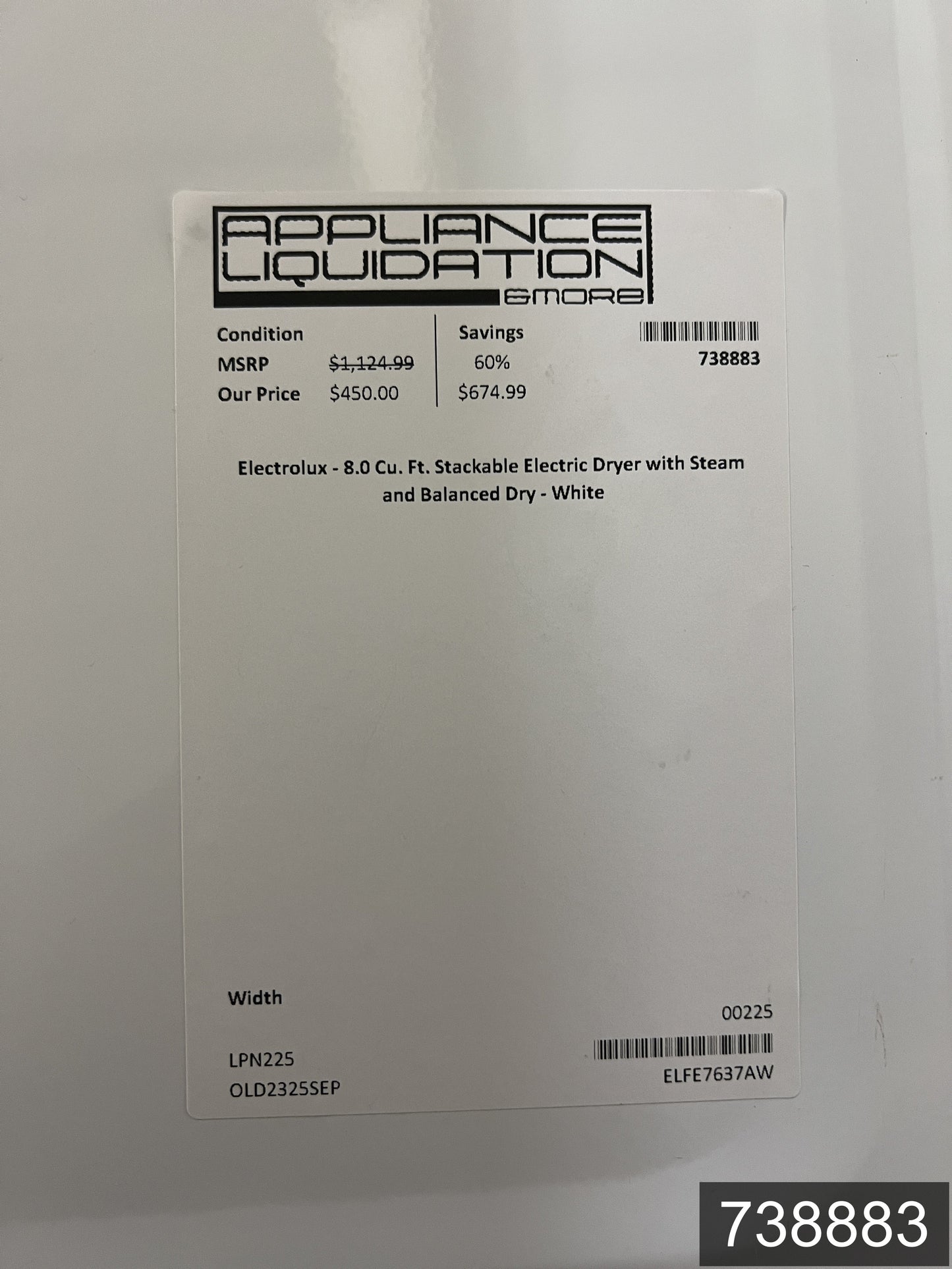 Electrolux Extra Large Stackable Steam Cycle Vented Electric Dryer ( White ) Energy Star Certified