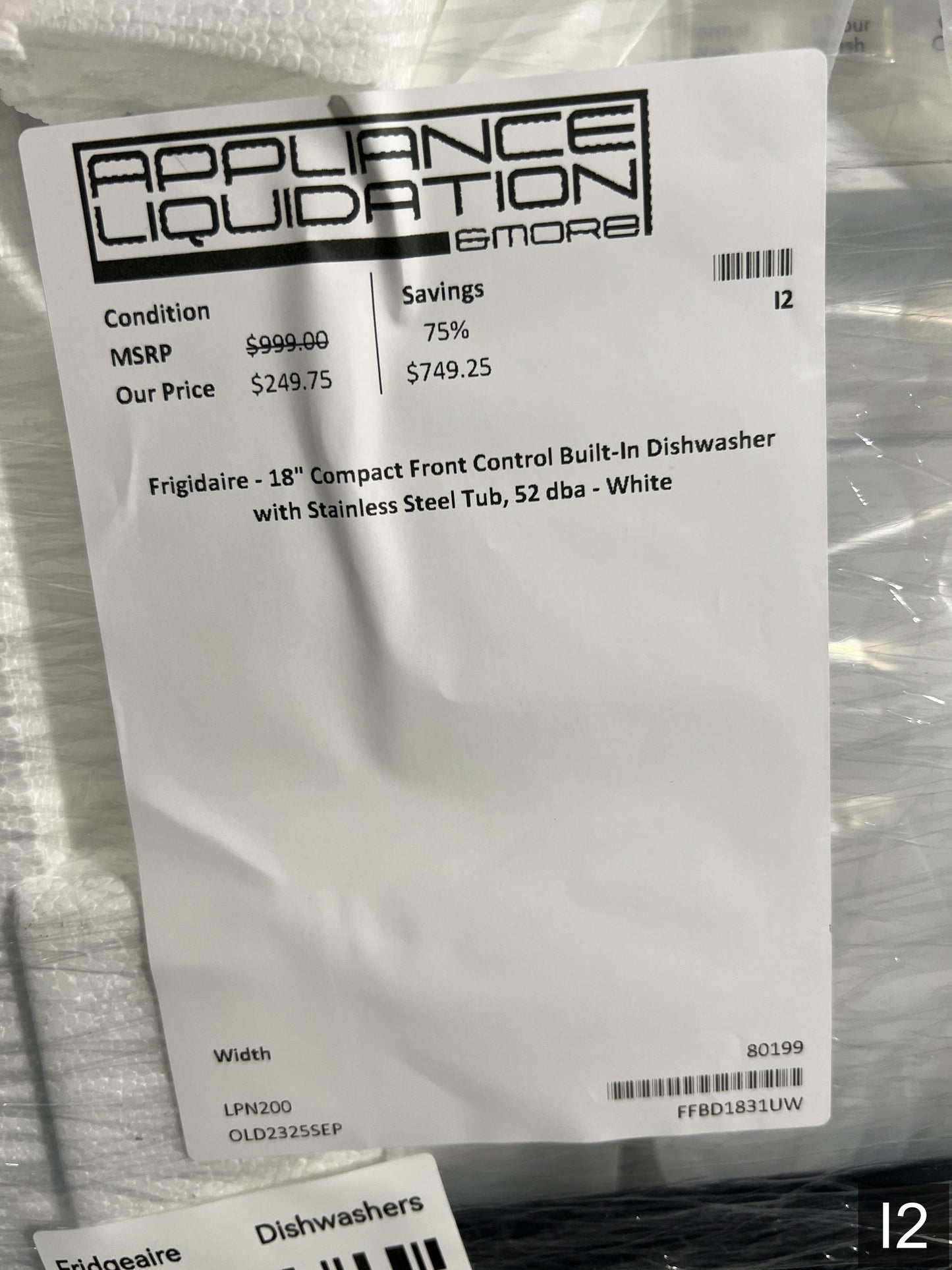 Frigidaire Stainless Steel Tub 18-in Front Control Built-in Dishwasher ( White ) , Dual Spray Arm , 52-Decibel