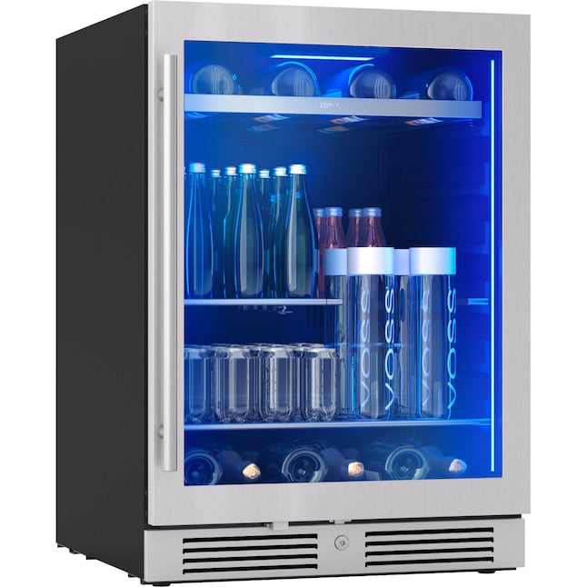 Zephyr Presrv 24-in W 108 -Can Capacity Presrv Stainless Steel + Glass Built-in/Freestanding Indoor Beverage Refrigerator with Glass Door
