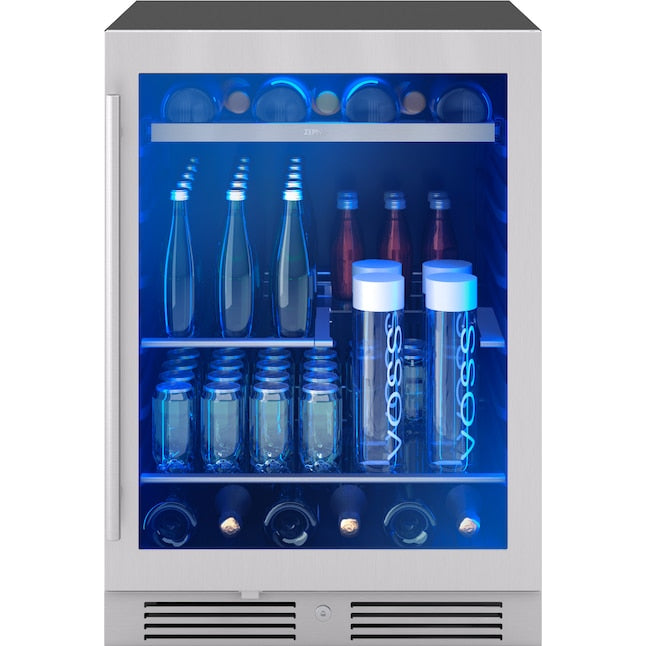 Zephyr Presrv 24-in W 108 -Can Capacity Presrv Stainless Steel + Glass Built-in/Freestanding Indoor Beverage Refrigerator with Glass Door