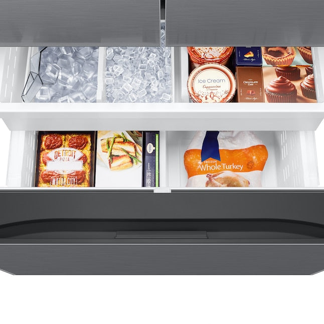 Samsung Counter-Depth Mega Capacity 27-cu ft 3 -Door Smart Compatible French Door Refrigerator with Dual Ice Maker ( Fingerprint Resistant Stainless Look ) ENERGY STAR Certified