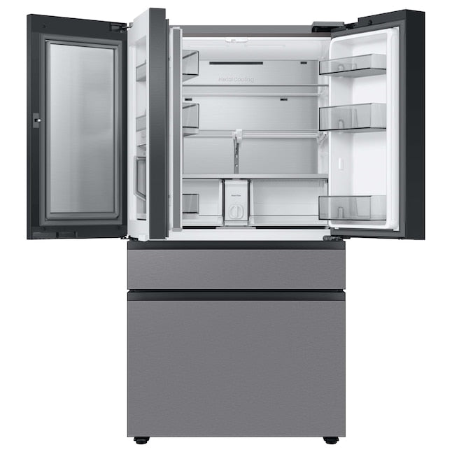 Samsung Bespoke Standard-Depth 28.8-cu ft 4.0 -Door Smart Compatible French Door Refrigerator with Dual Ice Maker with Water Dispenser and Door within Door ( Fingerprint Resistant Stainless Steel - All Panels ) ENERGY STAR Certified