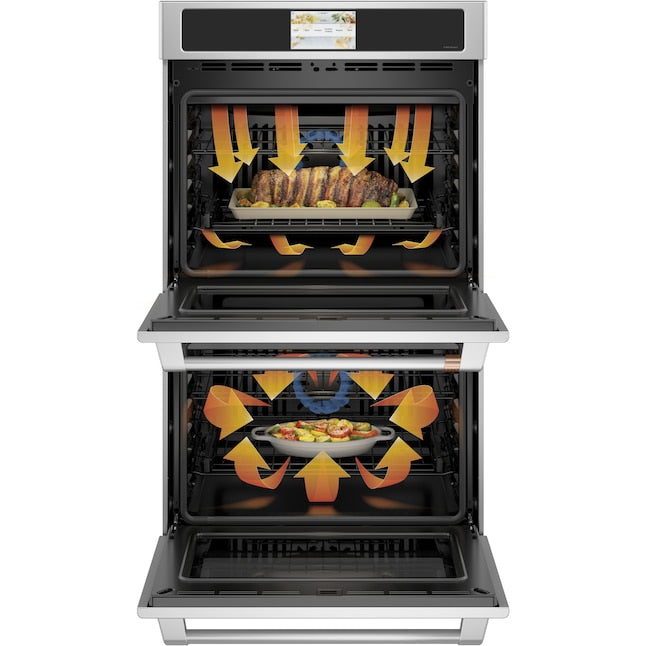 Cafe 30 inch Smart Compatible Double Electric Wall Oven with Air Fry Self + Steam Cleaning ( Stainless Steel with Brushed Stainless Handles )