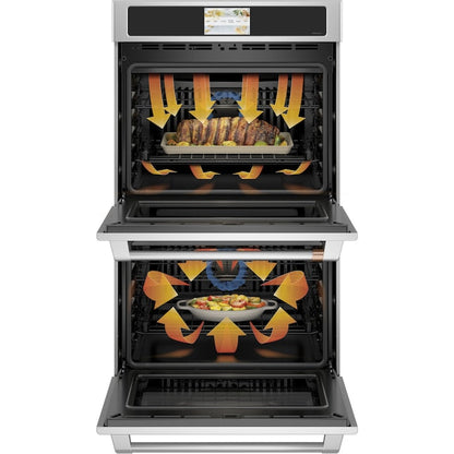 Cafe 30 inch Smart Compatible Double Electric Wall Oven with Air Fry Self + Steam Cleaning ( Stainless Steel with Brushed Stainless Handles )
