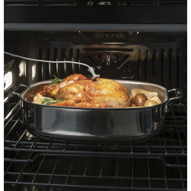 Cafe 30 inch Smart Compatible Double Electric Wall Oven with Air Fry Self + Steam Cleaning ( Stainless Steel with Brushed Stainless Handles )