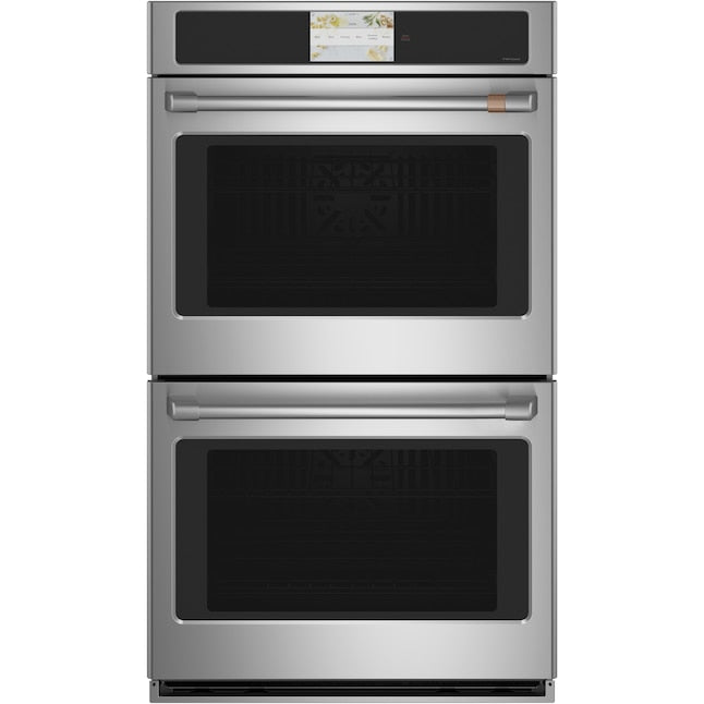 Cafe 30 inch Smart Compatible Double Electric Wall Oven with Air Fry Self + Steam Cleaning ( Stainless Steel with Brushed Stainless Handles )