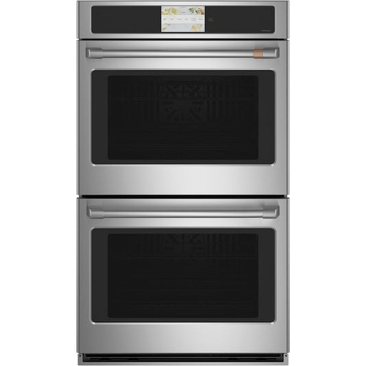 Cafe 30 inch Smart Compatible Double Electric Wall Oven with Air Fry Self + Steam Cleaning ( Stainless Steel with Brushed Stainless Handles )