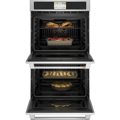 Cafe 30 inch Smart Compatible Double Electric Wall Oven with Air Fry Self + Steam Cleaning ( Stainless Steel with Brushed Stainless Handles )