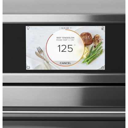 Cafe 30 inch Smart Compatible Double Electric Wall Oven with Air Fry Self + Steam Cleaning ( Stainless Steel with Brushed Stainless Handles )