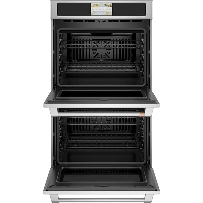 Cafe 30 inch Smart Compatible Double Electric Wall Oven with Air Fry Self + Steam Cleaning ( Stainless Steel with Brushed Stainless Handles )