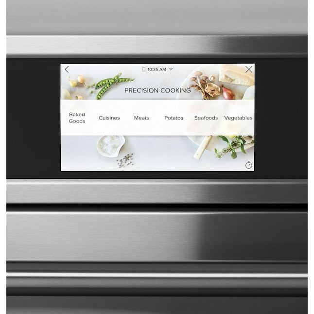 Cafe 30 inch Smart Compatible Double Electric Wall Oven with Air Fry Self + Steam Cleaning ( Stainless Steel with Brushed Stainless Handles )