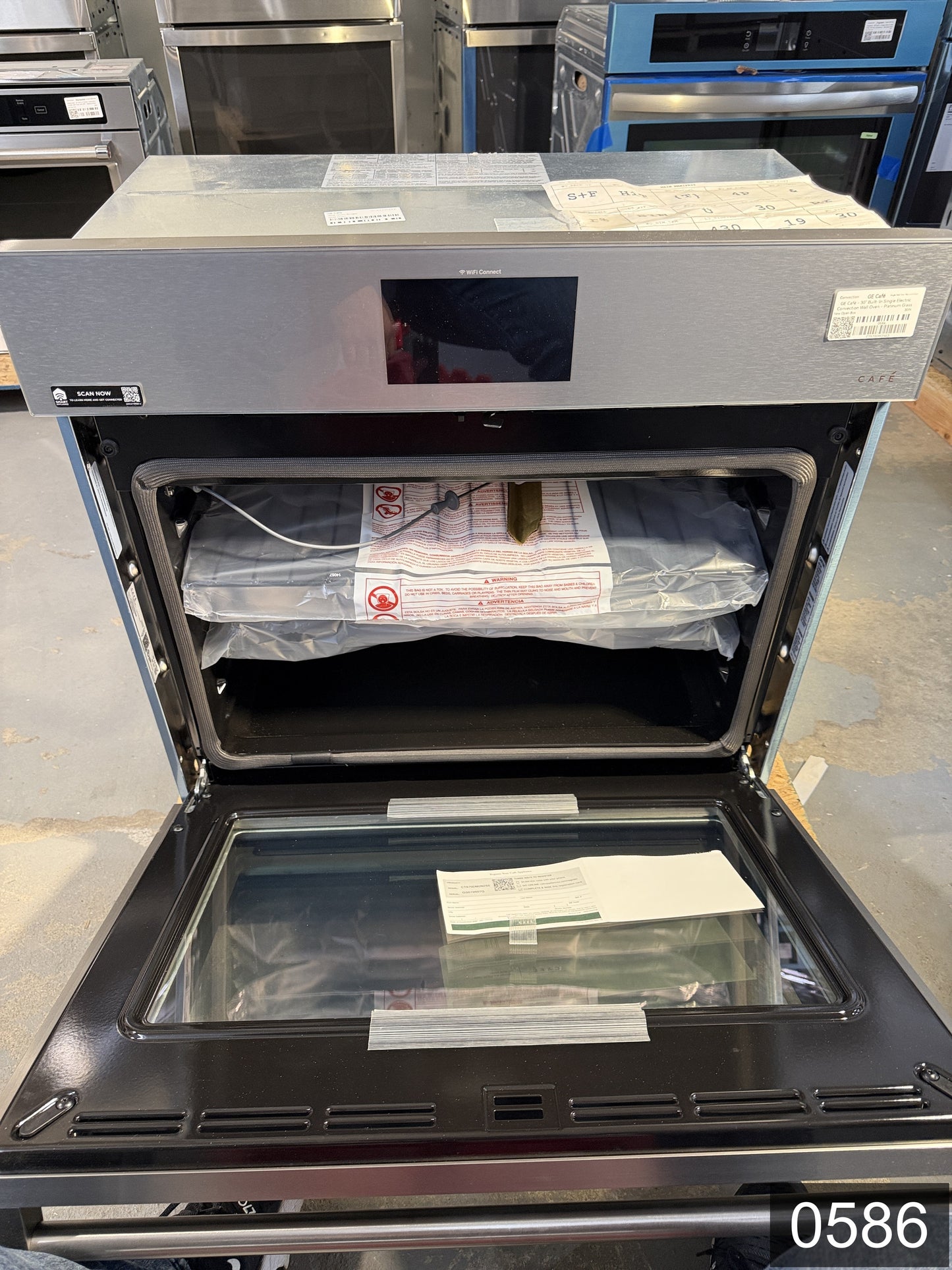 Cafe Modern Glass 30 inch Smart Compatible Single Electric Wall Oven with Air Fry True Convection and Self + Steam Cleaning ( Platinum Glass )