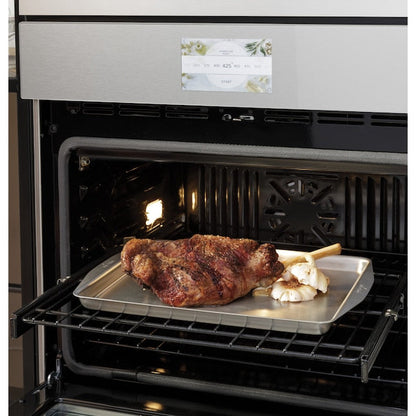 Cafe Modern Glass 30 inch Smart Compatible Single Electric Wall Oven with Air Fry True Convection and Self + Steam Cleaning ( Platinum Glass )