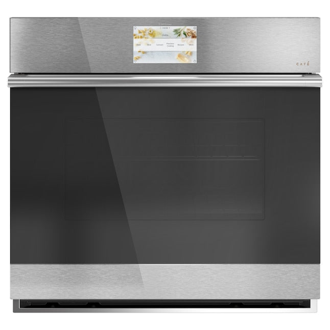 Cafe Modern Glass 30 inch Smart Compatible Single Electric Wall Oven with Air Fry True Convection and Self + Steam Cleaning ( Platinum Glass )