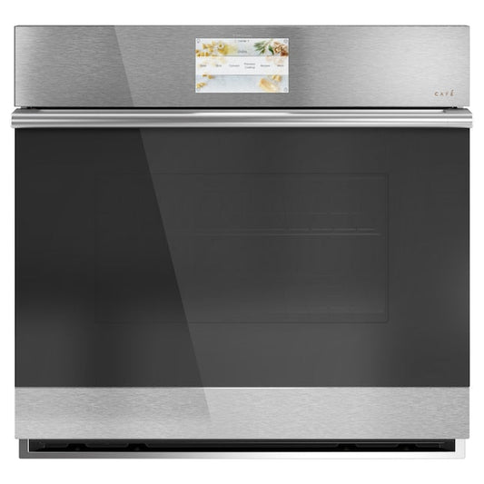Cafe Modern Glass 30 inch Smart Compatible Single Electric Wall Oven with Air Fry True Convection and Self + Steam Cleaning ( Platinum Glass )