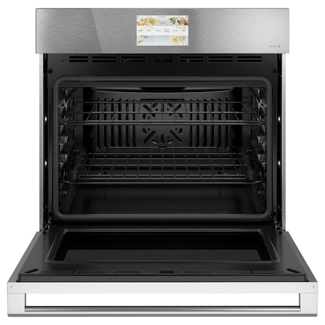 Cafe Modern Glass 30 inch Smart Compatible Single Electric Wall Oven with Air Fry True Convection and Self + Steam Cleaning ( Platinum Glass )