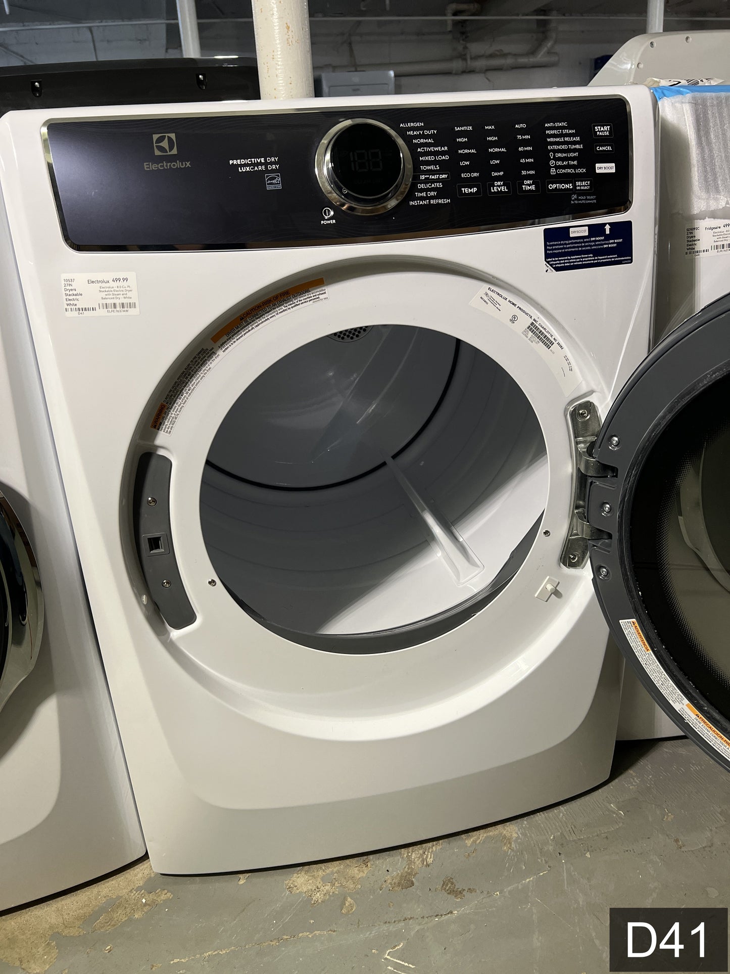 Electrolux Extra Large Stackable Steam Cycle Vented Electric Dryer ( White ) Energy Star Certified