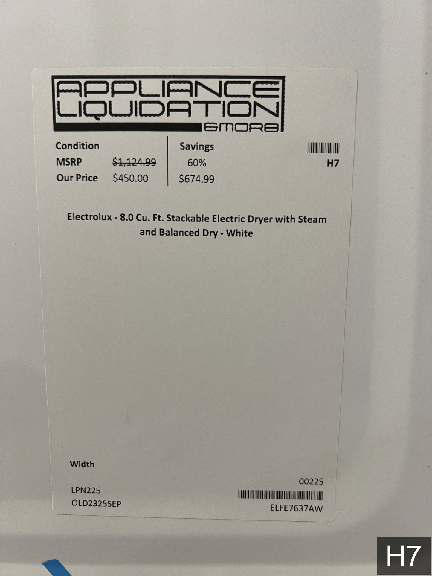 Electrolux Extra Large Stackable Steam Cycle Vented Electric Dryer ( White ) Energy Star Certified