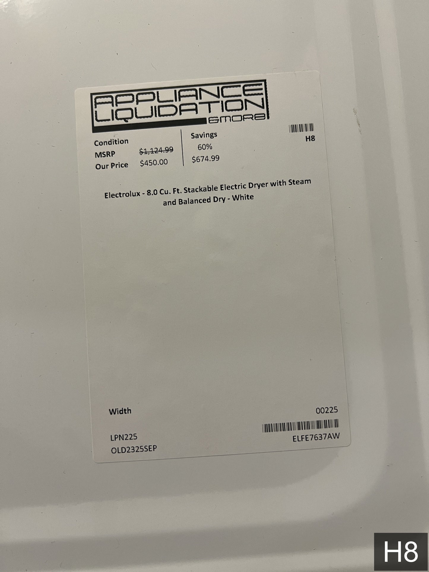 Electrolux Extra Large Stackable Steam Cycle Vented Electric Dryer ( White ) Energy Star Certified