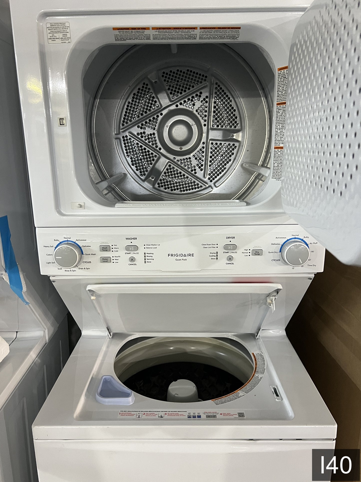 Frigidaire Quick Wash Dry Cycle, Maxfill Stacked Laundry Center with 3.9-cu ft Top load Washer and Electric 5.6-cu ft Dryer