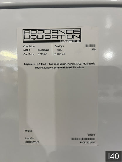 Frigidaire Quick Wash Dry Cycle, Maxfill Stacked Laundry Center with 3.9-cu ft Top load Washer and Electric 5.6-cu ft Dryer