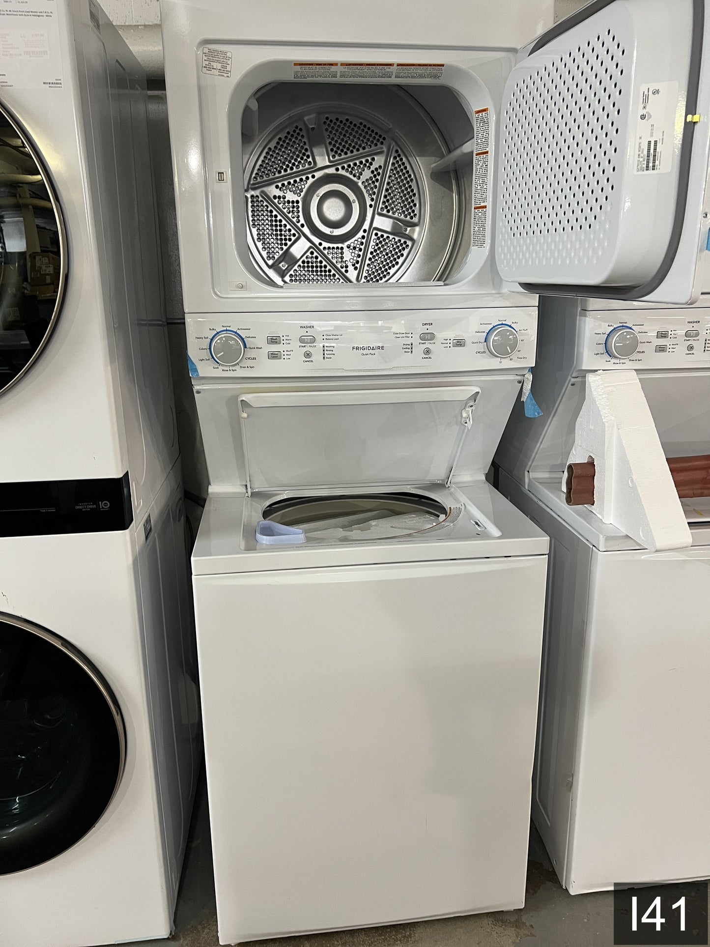 Frigidaire Quick Wash Dry Cycle, Maxfill Stacked Laundry Center with 3.9-cu ft Top load Washer and Electric 5.6-cu ft Dryer