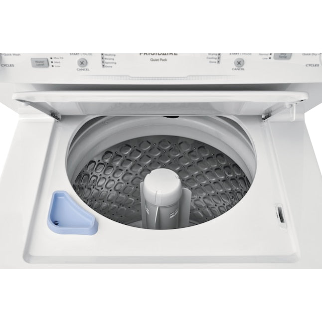 Frigidaire Quick Wash Dry Cycle, Maxfill and Long Vent Stacked Laundry Center with 3.9-cu ft Top load Washer and Electric 5.6-cu ft Dryer