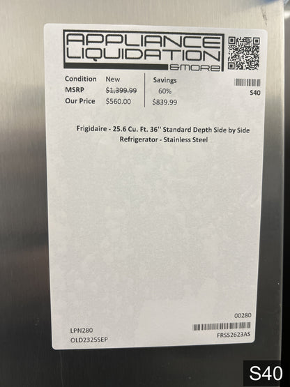 Frigidaire 25.6-cu ft Standard-Depth 36-in Wide Side-by-Side Refrigerator with Ice Maker ,Water and Ice Dispenser ( Stainless steel ) ENERGY STAR Certified