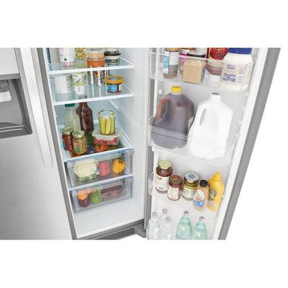 Frigidaire 25.6-cu ft Standard-Depth 36-in Wide Side-by-Side Refrigerator with Ice Maker ,Water and Ice Dispenser ( Stainless steel ) ENERGY STAR Certified