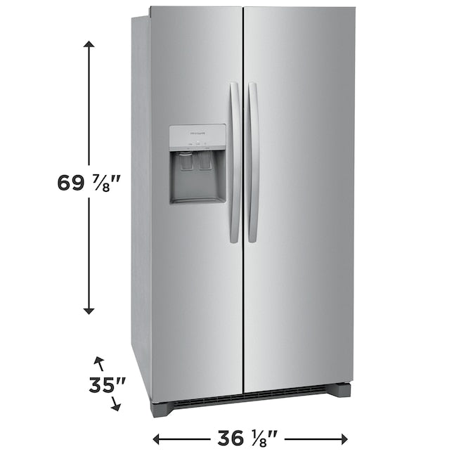 Frigidaire 25.6-cu ft Standard-Depth 36-in Wide Side-by-Side Refrigerator with Ice Maker ,Water and Ice Dispenser ( Stainless steel ) ENERGY STAR Certified