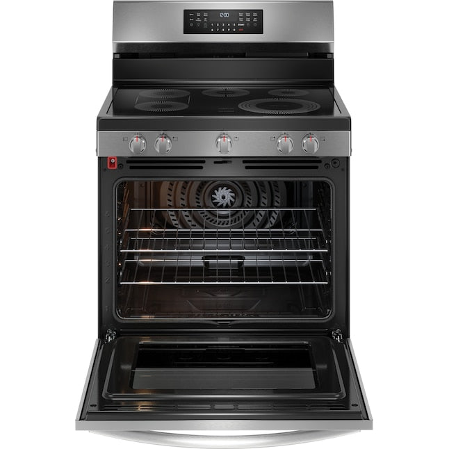 Frigidaire Gallery 30-in Glass Top 5 burners 5.3-cu ft Air Fry Convection Oven Freestanding Electric Range Fingerprint Resistant Stainless Steel )