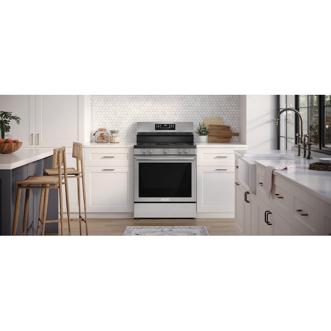Frigidaire Gallery 30-in Glass Top 5 burners 5.3-cu ft Air Fry Convection Oven Freestanding Electric Range Fingerprint Resistant Stainless Steel )
