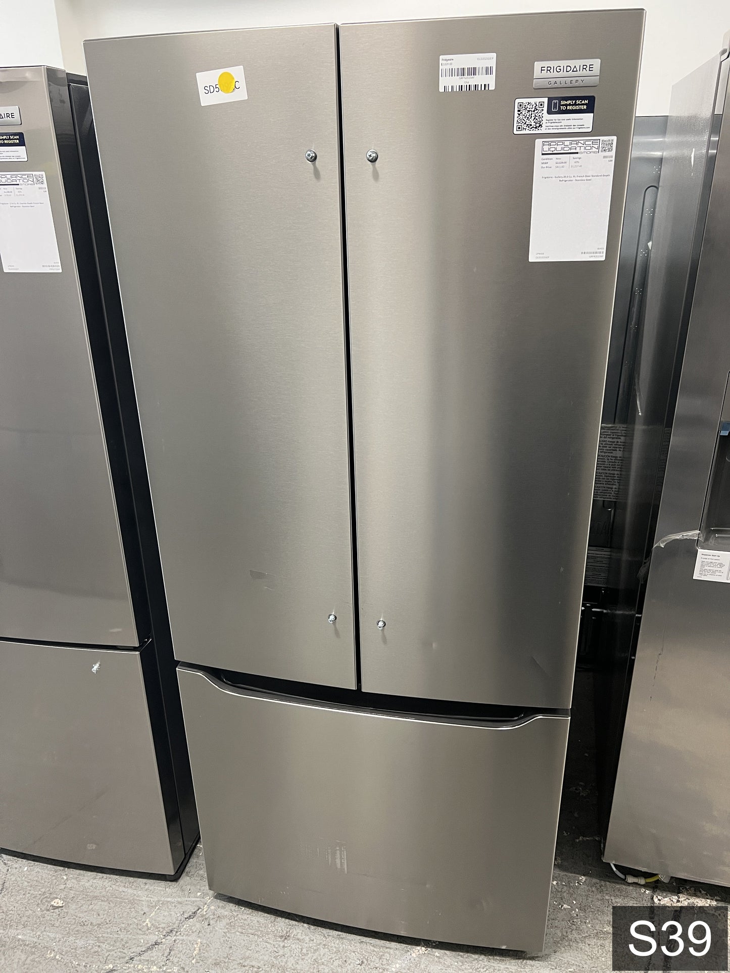 Frigidaire Gallery Standard-Depth 20-cu ft 3 -Door 30-in Wide French Door Refrigerator with Ice Maker with Water Dispenser ( Smudge-Proof Stainless Steel ) ENERGY STAR Certified