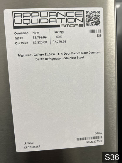 Frigidaire Counter-Depth 21.5-cu ft 4 -Door 36-in Wide French Door Refrigerator with Ice Maker with Water and Ice Dispenser ( Smudge-Proof Stainless Steel ) ENERGY STAR Certified