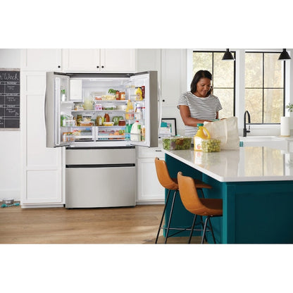 Frigidaire Counter-Depth 21.5-cu ft 4 -Door 36-in Wide French Door Refrigerator with Ice Maker with Water and Ice Dispenser ( Smudge-Proof Stainless Steel ) ENERGY STAR Certified