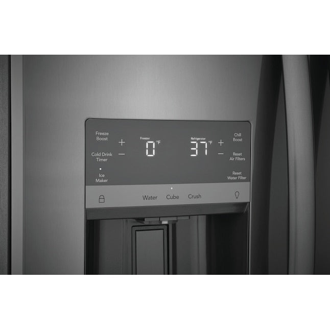 Frigidaire Gallery 25.6-cu ft Standard-Depth 36-in Wide Side-by-Side Refrigerator with Ice Maker ,Water and Ice Dispenser ( Fingerprint Resistant Black Stainless Steel ) ENERGY STAR Certified
