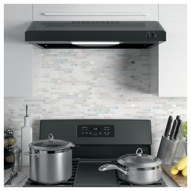 GE 30 inch Convertible 200-CFM Black Under Cabinet Range Hood with Charcoal Filter
