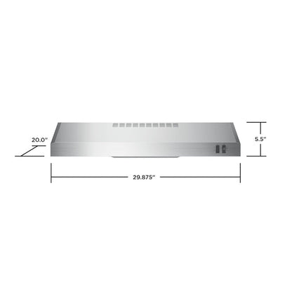 GE 30 inch Convertible 200-CFM Stainless steel Under Cabinet Range Hood
