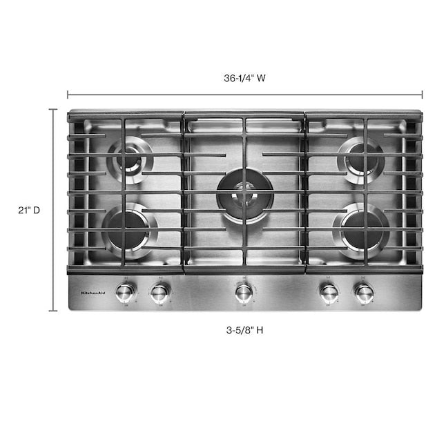 KitchenAid 36-in 5 burners Stainless steel Gas Cooktop