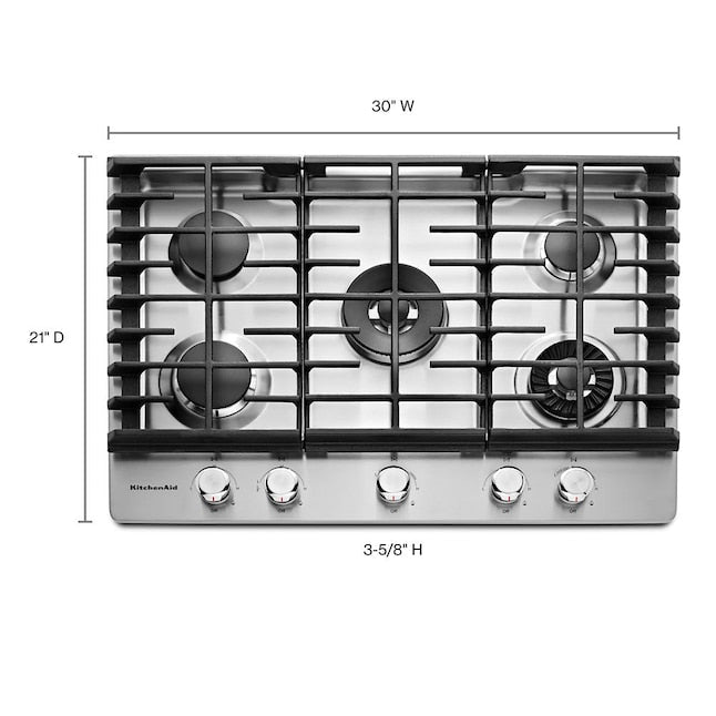 KitchenAid 30-in 5 burners Stainless steel Gas Cooktop (Griddle Included)