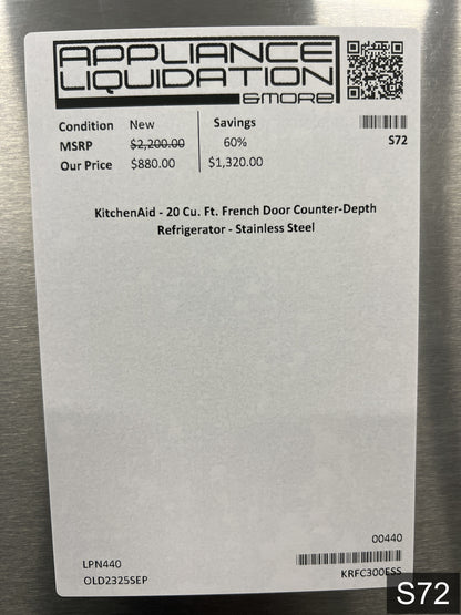 KitchenAid Counter-Depth 20-cu ft 3 -Door 36-in Wide French Door Refrigerator with Ice Maker with Water Dispenser ( Stainless Steel ) ENERGY STAR Certified