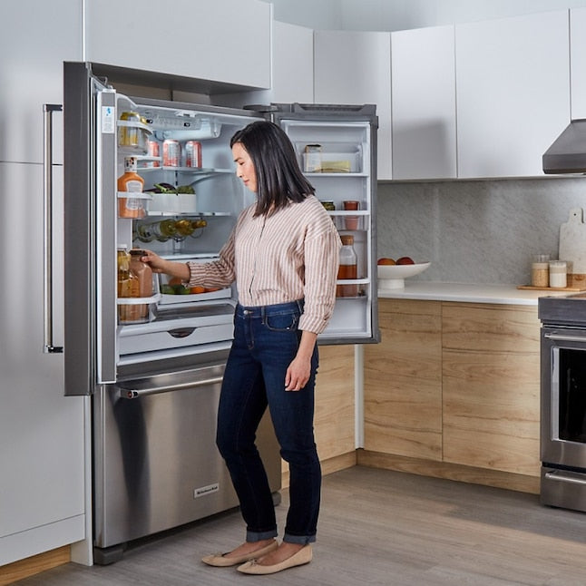 KitchenAid Counter-Depth 20-cu ft 3 -Door 36-in Wide French Door Refrigerator with Ice Maker with Water Dispenser ( Stainless Steel ) ENERGY STAR Certified