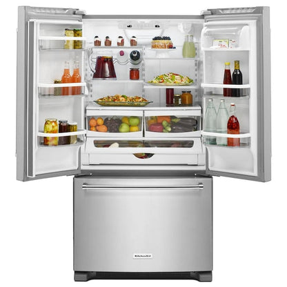 KitchenAid Counter-Depth 20-cu ft 3 -Door 36-in Wide French Door Refrigerator with Ice Maker with Water Dispenser ( Stainless Steel ) ENERGY STAR Certified