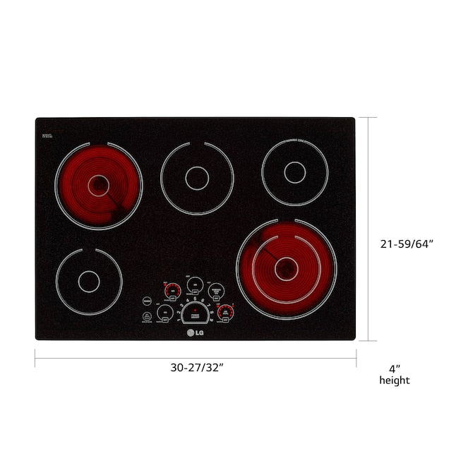 LG 30-in 5 burners Smooth Surface (Radiant) Black Electric Cooktop