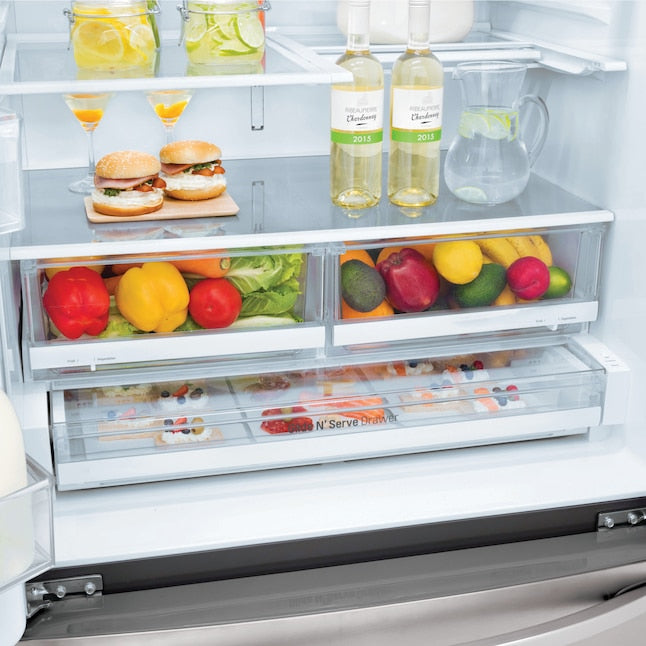 LG Standard-Depth 27.9-cu ft 3.0 -Door Smart Compatible French Door Refrigerator with Ice Maker with Water and Ice Dispenser ( Stainless Steel ) ENERGY STAR Certified