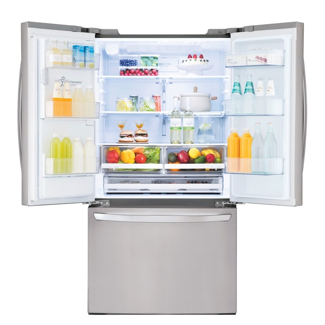 LG Standard-Depth 27.9-cu ft 3.0 -Door Smart Compatible French Door Refrigerator with Ice Maker with Water and Ice Dispenser ( Stainless Steel ) ENERGY STAR Certified