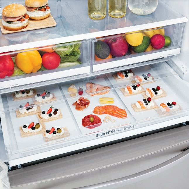 LG Standard-Depth 27.9-cu ft 3.0 -Door Smart Compatible French Door Refrigerator with Ice Maker with Water and Ice Dispenser ( Stainless Steel ) ENERGY STAR Certified