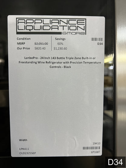 LANBOPRO 23.4-in W 143 -Bottles Black, stainless steel Dual Zone Cooling Built-in/Freestanding Indoor Wine Cooler