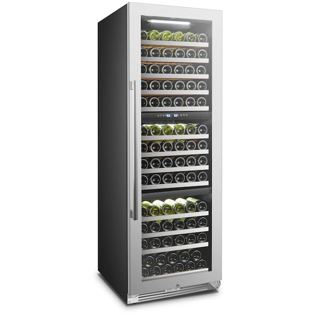 LANBOPRO 23.4-in W 143 -Bottles Black, stainless steel Dual Zone Cooling Built-in/Freestanding Indoor Wine Cooler
